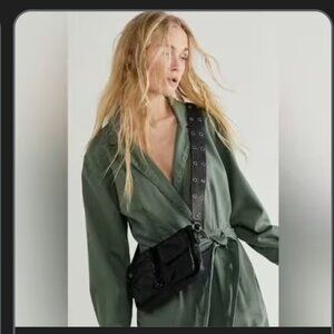 Free people black leather wade sling bag purse nwt